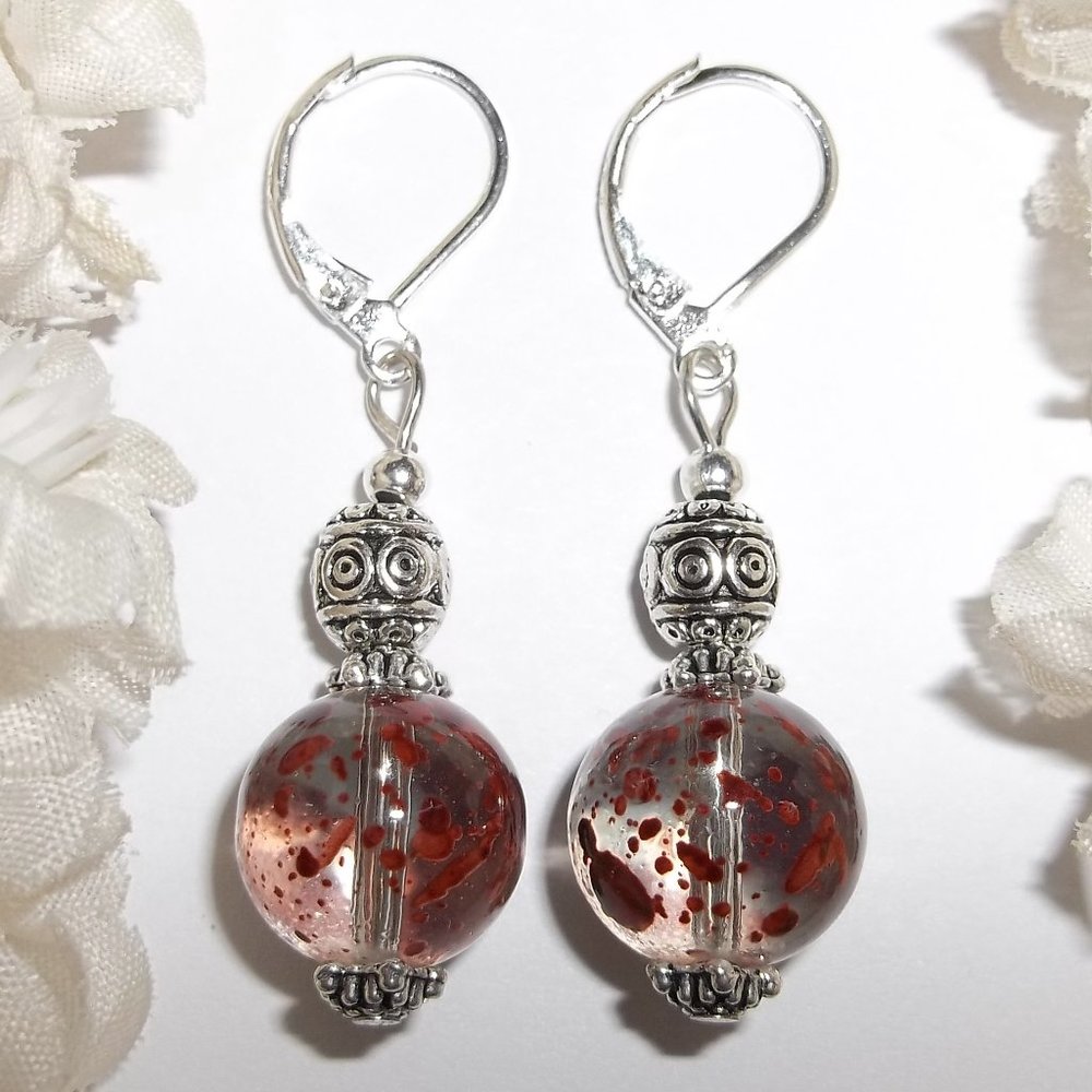 Clear and Dark Orange Glass Earring Set NWT Handmade Jewelry Pair Dangle 5360